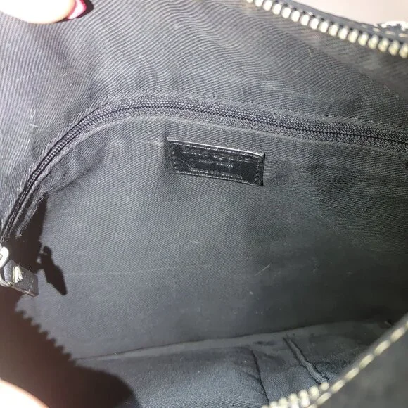 Kate Spade Should Bag New York Black Beige Canvas Leather Patterned Shoulder - Picture 3 of 8